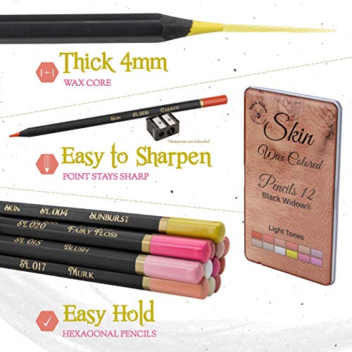Black Widow Colouring Pencils for Adults, Light Tone Skin Pencils, Perfect Coloured Pencils Set For Adults and Drawing Pencil For Artists, Ideal Portrait Set Colouring - Now With Light Fast Ratings