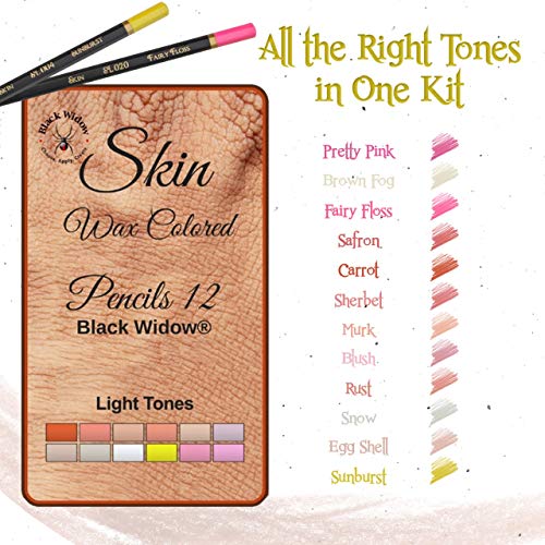 Black Widow Colouring Pencils for Adults, Light Tone Skin Pencils, Perfect Coloured Pencils Set For Adults and Drawing Pencil For Artists, Ideal Portrait Set Colouring - Now With Light Fast Ratings
