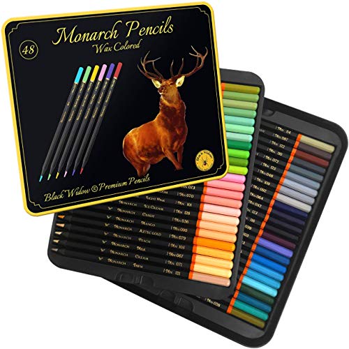 Black Widow Colouring Pencils for Adults, Premium Grade Coloured Pencils - 48 Colored Pencils With Smooth Pigments - Best Colour Pencil Set For Adult Coloring Books (Monarch)