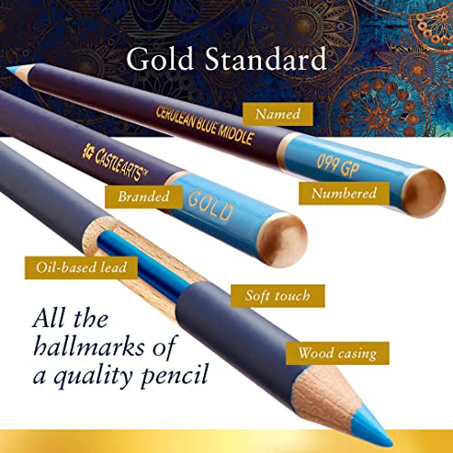 Castle Art Supplies Gold Standard 72 Colouring Pencils Set | Quality Oil-based Coloured Cores Stay Sharper, Tougher Against Breakage | For Adult Artists, Colourists | In Presentation Tin Box