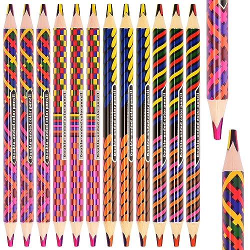 nsxsu 12 Jumbo Coloured Pencils for Adults/Kids, Double-Ended Rainbow Pencils, Multicoloured Pencils for Art Drawing, Colouring, Sketching, Pre-sharpened (12)