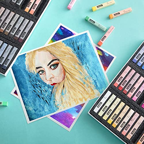 Soft Pastel Set 72 Colours: Ohuhu Chalk Pastels Including 4 Fluorescent Effects & 6 Pastel Paper - Excellent Drawing Painting Blending Layering Shading Non Toxic for Artists Students Beginners