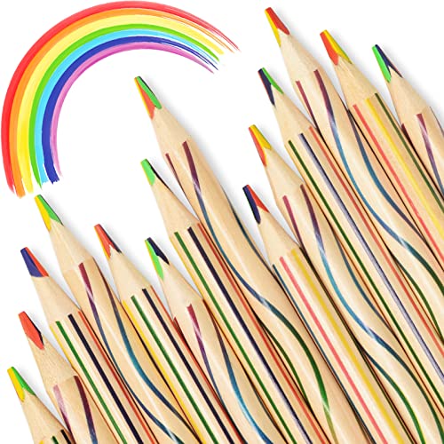 ThEast 30 Piece Rainbow Coloured Pencils, 4 in 1 Colouring Pencils for Kids Children, Multi Coloured Pencils for Adults Colouring, Drawing, Sketching, Pre-sharpened, Pencils for Party Bags