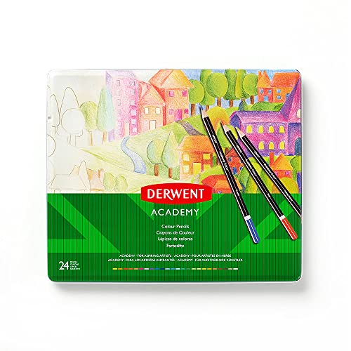 Derwent Academy Colouring Pencils, Set of 24 in Tin Box, Blendable Multicolour Artist’s Pencils, Ideal for Colouring, Drawing & Illustration, Premium Hobbyist Quality, 2301938