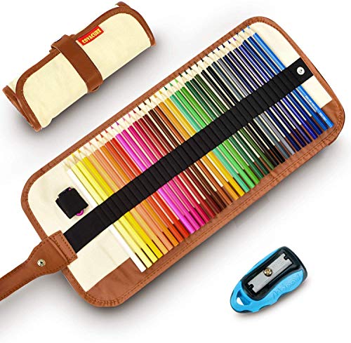 COVACURE Colouring Pencils Set 36 with Portable Canvas Pencil Wrap Case, Wood-Free Coloured Pencils with Sharpener for Children and Adults Drawing Colouring Books