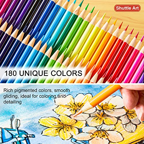 Shuttle Art 180 Colouring Pencils, Soft Core Coloured Pencils Set with 4 Sharpeners, Professional Colour Pencils for Artists Kids Adults Colouring Sketching and Drawing