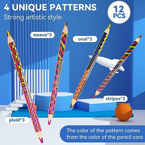 nsxsu 12 Jumbo Coloured Pencils for Adults/Kids, Double-Ended Rainbow Pencils, Multicoloured Pencils for Art Drawing, Colouring, Sketching, Pre-sharpened (12)