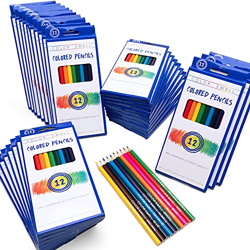 Color Swell Bulk Colored Pencil Packs 30 Sets 12 Count Assorted Vibrant Pre-Sharpened Colors 360 Total Perfect for Kids, Teachers and Classrooms