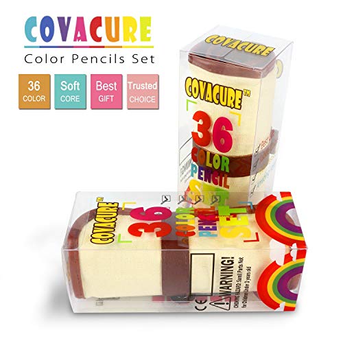 COVACURE Colouring Pencils Set 36 with Portable Canvas Pencil Wrap Case, Wood-Free Coloured Pencils with Sharpener for Children and Adults Drawing Colouring Books