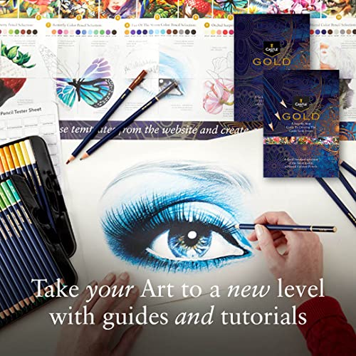 Castle Art Supplies Gold Standard 72 Colouring Pencils Set | Quality Oil-based Coloured Cores Stay Sharper, Tougher Against Breakage | For Adult Artists, Colourists | In Presentation Tin Box