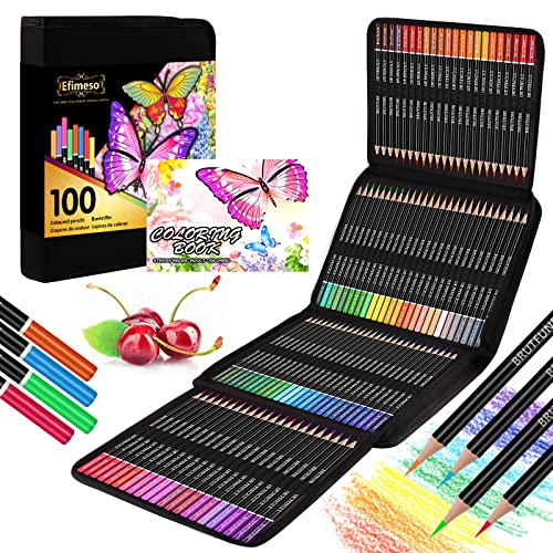 Efimeso 100 Colouring Pencils, Professional Coloured Pencils with Black Zipper Case,Colouring Pencils Set Ideal for Adults Kids Artists Drawing Sketching Colouring