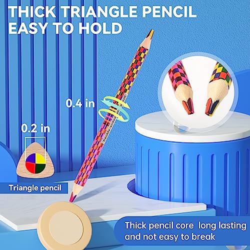 nsxsu 12 Jumbo Coloured Pencils for Adults/Kids, Double-Ended Rainbow Pencils, Multicoloured Pencils for Art Drawing, Colouring, Sketching, Pre-sharpened (12)