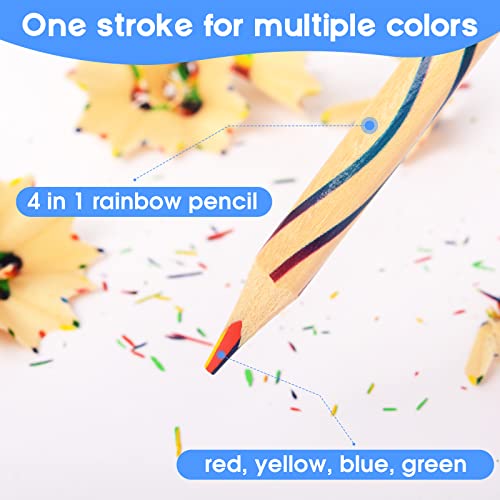 ThEast 30 Piece Rainbow Coloured Pencils, 4 in 1 Colouring Pencils for Kids Children, Multi Coloured Pencils for Adults Colouring, Drawing, Sketching, Pre-sharpened, Pencils for Party Bags