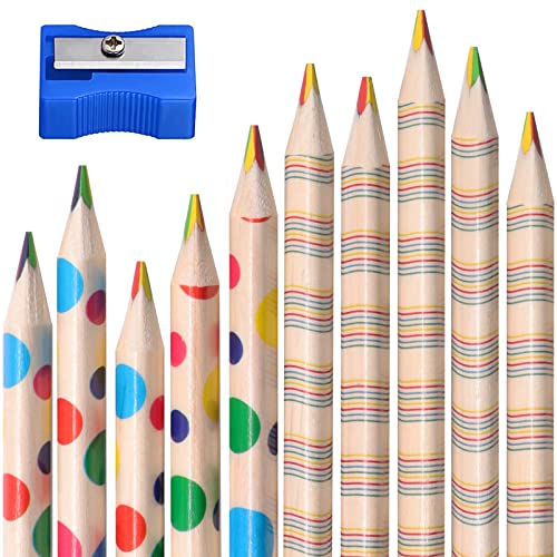 10pcs Colouring Pencils Rainbow Coloured Pencils With Pencil Sharpener, Wooden Colouring Pencils for Adults and Children, 4 in 1 Prismacolor Pencils Set With Vibrant Color Combinations