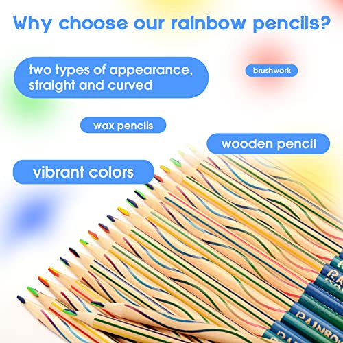 ThEast 30 Piece Rainbow Coloured Pencils, 4 in 1 Colouring Pencils for Kids Children, Multi Coloured Pencils for Adults Colouring, Drawing, Sketching, Pre-sharpened, Pencils for Party Bags