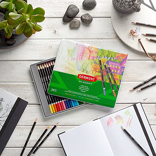Derwent Academy Colouring Pencils, Set of 24 in Tin Box, Blendable Multicolour Artist’s Pencils, Ideal for Colouring, Drawing & Illustration, Premium Hobbyist Quality, 2301938