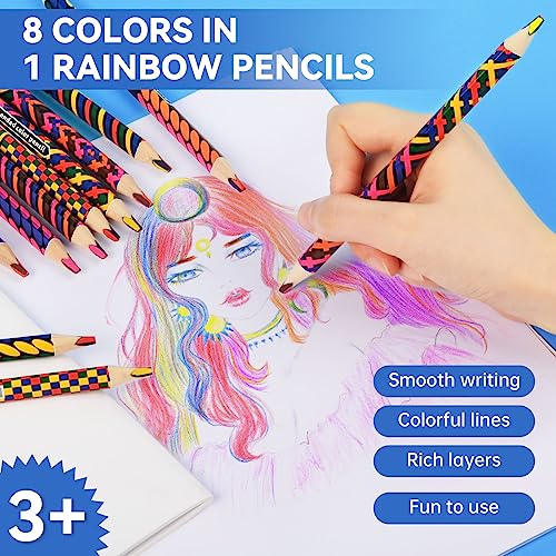 nsxsu 12 Jumbo Coloured Pencils for Adults/Kids, Double-Ended Rainbow Pencils, Multicoloured Pencils for Art Drawing, Colouring, Sketching, Pre-sharpened (12)