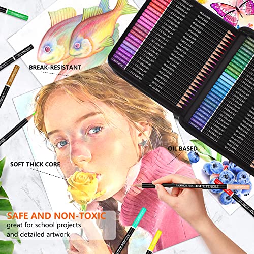 Efimeso 100 Colouring Pencils, Professional Coloured Pencils with Black Zipper Case,Colouring Pencils Set Ideal for Adults Kids Artists Drawing Sketching Colouring