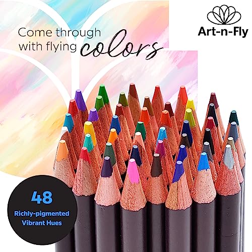 Art-n-Fly 48 Oil Pastel Pencils for Artists - Oil Based Coloured Pencils - Drawing, Sketching and Adult Colouring - Soft Core Art Colouring Pencils Set with Skin Tone
