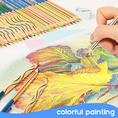 ThEast 30 Piece Rainbow Coloured Pencils, 4 in 1 Colouring Pencils for Kids Children, Multi Coloured Pencils for Adults Colouring, Drawing, Sketching, Pre-sharpened, Pencils for Party Bags