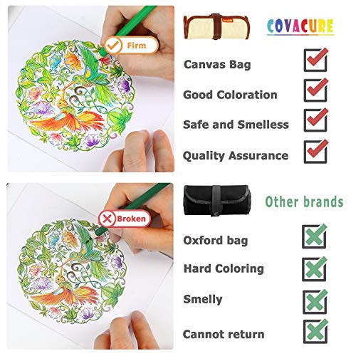 COVACURE Colouring Pencils Set 36 with Portable Canvas Pencil Wrap Case, Wood-Free Coloured Pencils with Sharpener for Children and Adults Drawing Colouring Books