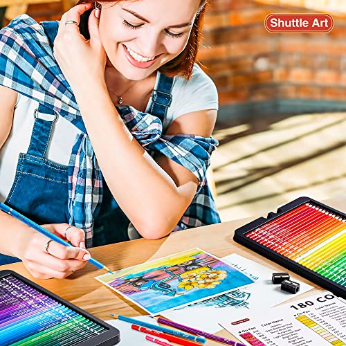 Shuttle Art 180 Colouring Pencils, Soft Core Coloured Pencils Set with 4 Sharpeners, Professional Colour Pencils for Artists Kids Adults Colouring Sketching and Drawing