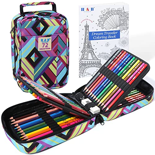H & B Colouring Pencils 72 Colours Oil Based Coloured Pencils Drawing Set Professional Colouring Pencils Set with Colouring Book Art Sets for Adults Artists Beginners Kids