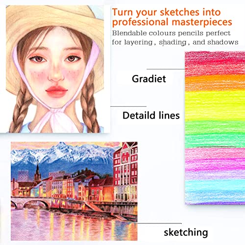 Efimeso 100 Colouring Pencils, Professional Coloured Pencils with Black Zipper Case,Colouring Pencils Set Ideal for Adults Kids Artists Drawing Sketching Colouring