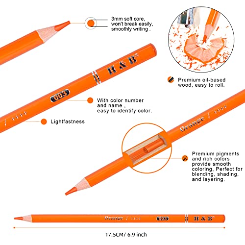 H & B Colouring Pencils 72 Colours Oil Based Coloured Pencils Drawing Set Professional Colouring Pencils Set with Colouring Book Art Sets for Adults Artists Beginners Kids