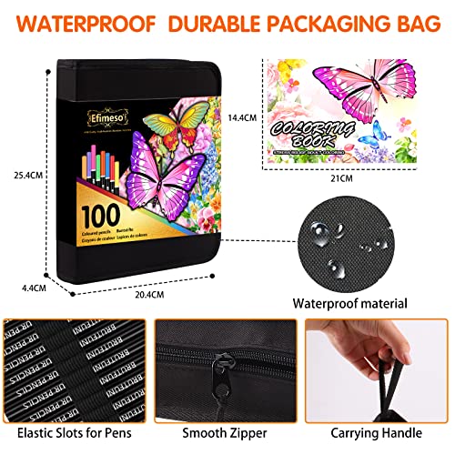 Efimeso 100 Colouring Pencils, Professional Coloured Pencils with Black Zipper Case,Colouring Pencils Set Ideal for Adults Kids Artists Drawing Sketching Colouring