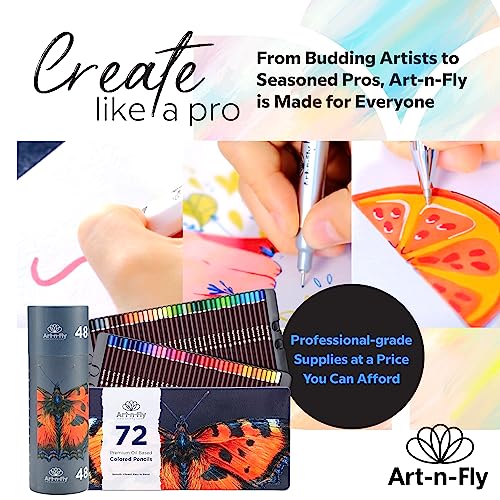 Art-n-Fly 48 Oil Pastel Pencils for Artists - Oil Based Coloured Pencils - Drawing, Sketching and Adult Colouring - Soft Core Art Colouring Pencils Set with Skin Tone