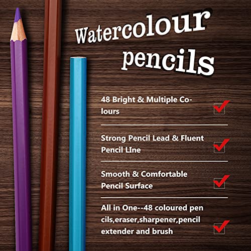 TOYESS 48 Professional Colouring Pencils Set with Portable Canvas Pencil Wrap Case, Wood-Free Coloured Pencils with Roll Up Canvas Pouch Package for Adults Colouring Books and Children Sketching