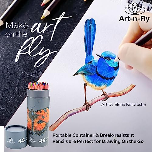 Art-n-Fly 48 Oil Pastel Pencils for Artists - Oil Based Coloured Pencils - Drawing, Sketching and Adult Colouring - Soft Core Art Colouring Pencils Set with Skin Tone