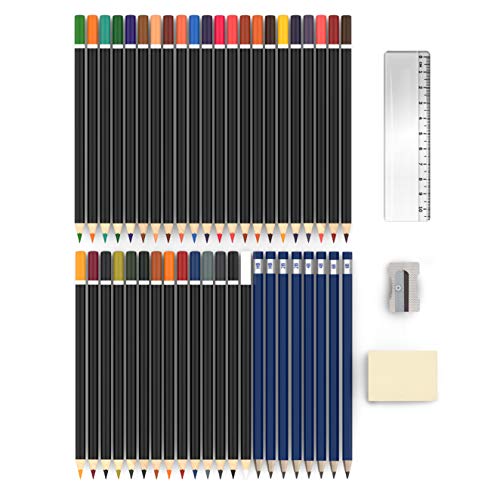 Coloured Pencil Set - (47 Pieces) 3.5 mm Artist Grade Drawing & Sketching Colored Pencils for Adults, Colouring, Professional Sketching with Travel Wrap Case