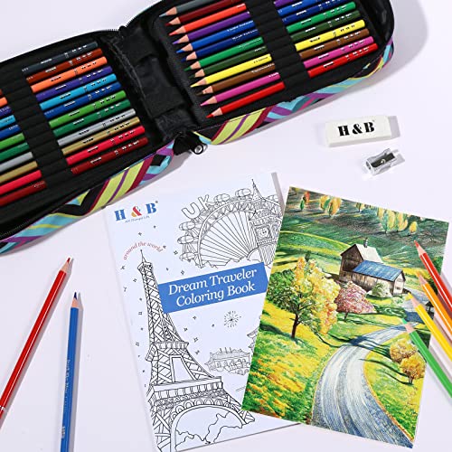 H & B Colouring Pencils 72 Colours Oil Based Coloured Pencils Drawing Set Professional Colouring Pencils Set with Colouring Book Art Sets for Adults Artists Beginners Kids