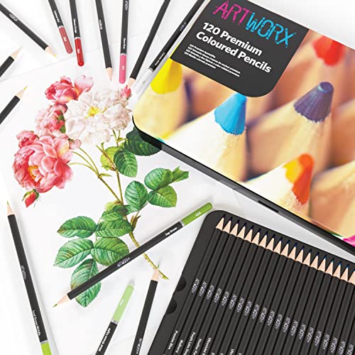 Artworx Premium Artist Colouring Pencils - 120 Coloured Pencils For Adults - Coloring Pencil Crayons Set