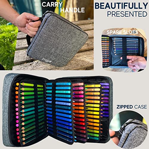 EVAZAR London colouring pencils, 130 coloured pencils in sturdy portable case. Quality soft core, rich pigments & vibrant colours for artistic colouring, sketching & drawing