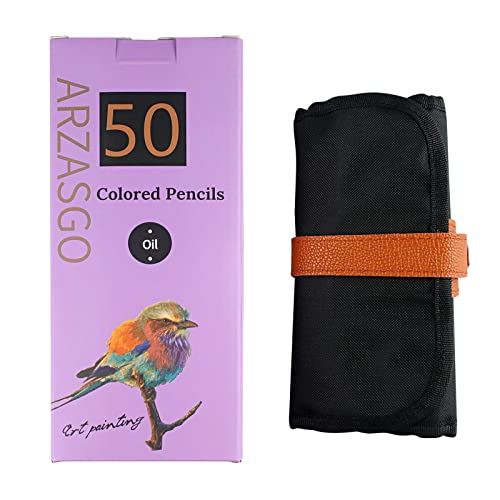 ARZASGO 50 Colouring Pencil Set, Artist Coloured Pencils for Adult Colouring Books, Artist Sketch, Premier Drawing Pencils with Canvas Roll-up Pouch Bag and Pencil Sharpener