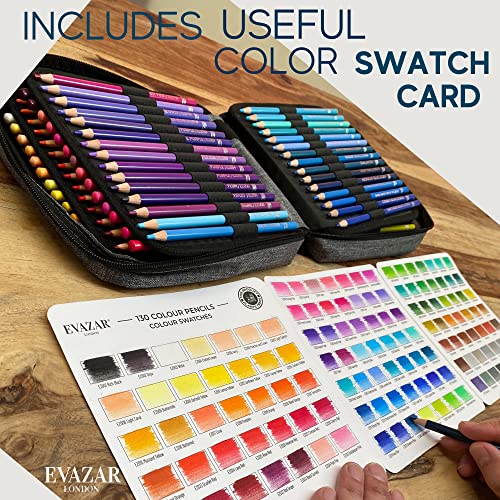 EVAZAR London colouring pencils, 130 coloured pencils in sturdy portable case. Quality soft core, rich pigments & vibrant colours for artistic colouring, sketching & drawing