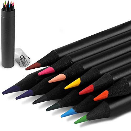Colouring Pencils, 12 Pcs Assorted Colored Pencils with Pencil Sharpner, Profressional Water-soluble Drawing Pencils for Adults and Children Sketching, Painting and Writing