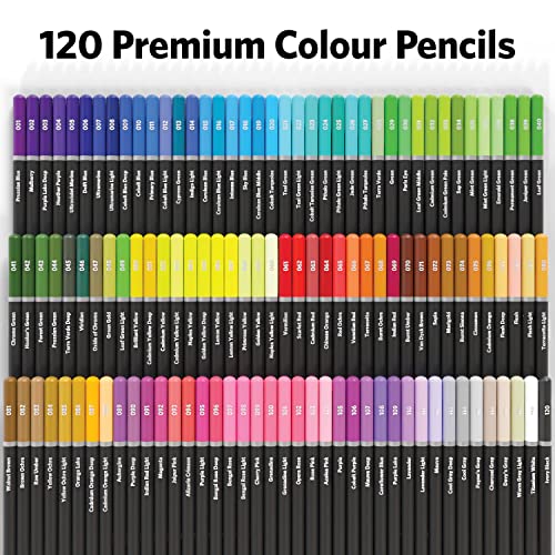 Artworx Premium Artist Colouring Pencils - 120 Coloured Pencils For Adults - Coloring Pencil Crayons Set