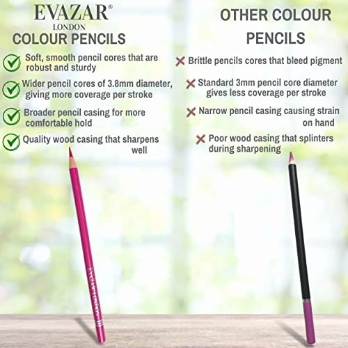 EVAZAR London colouring pencils, 130 coloured pencils in sturdy portable case. Quality soft core, rich pigments & vibrant colours for artistic colouring, sketching & drawing