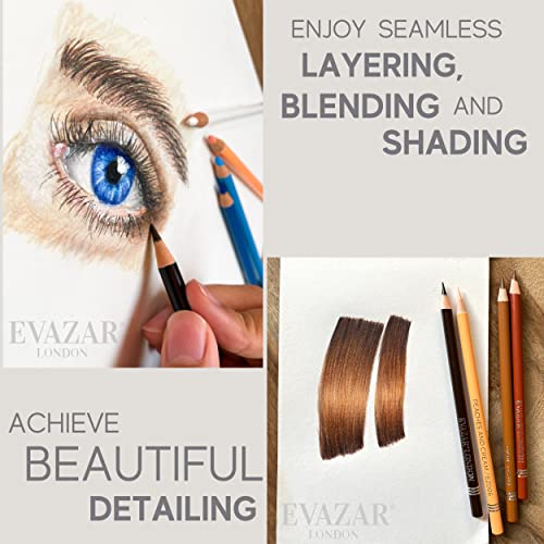EVAZAR London colouring pencils, 130 coloured pencils in sturdy portable case. Quality soft core, rich pigments & vibrant colours for artistic colouring, sketching & drawing