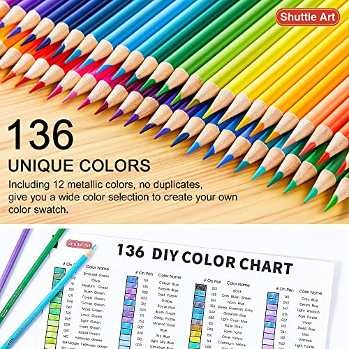 Shuttle Art 136 Colouring Pencils,Coloured Pencils Set for Adult Colouring Books,Doodling,Sketching,Art,School Supplies