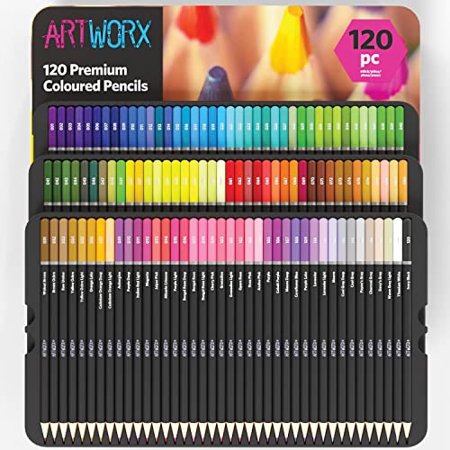 Artworx Premium Artist Colouring Pencils - 120 Coloured Pencils For Adults - Coloring Pencil Crayons Set