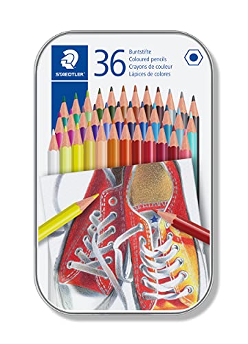 STAEDTLER 175 M36 Wood-Free Coloured Pencils - Assorted Colours (Tin of 36)