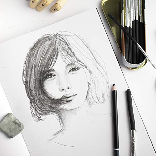 MONT MARTE Charcoal Pencils Set – 10 pieces in different Sizes – Black Charcoal Pencils for Drawing – Ideal Drawing Pencils in Aluminium Case – Sketching Pencils perfect for impressive Drawings