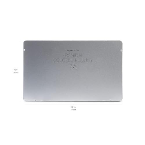 Amazon Basics Coloured Pencils in Tin Box, Pack of 36 - Assorted Colours