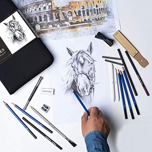 DEHUA ART 43 Pieces Drawing Pencil Set and Sketching Kit with Portable Zipper Case Complete Sketch Supplies for Beginners Kids Professional Artists