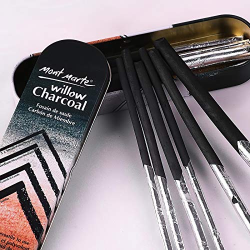 MONT MARTE Charcoal Pencils Set – 10 pieces in different Sizes – Black Charcoal Pencils for Drawing – Ideal Drawing Pencils in Aluminium Case – Sketching Pencils perfect for impressive Drawings